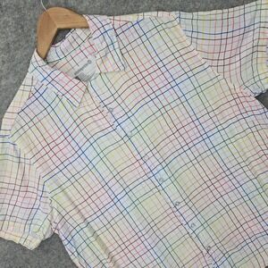 #takepride Target Button Up Shirt Men's White XXL Rainbow Plaid Glitter Buttons